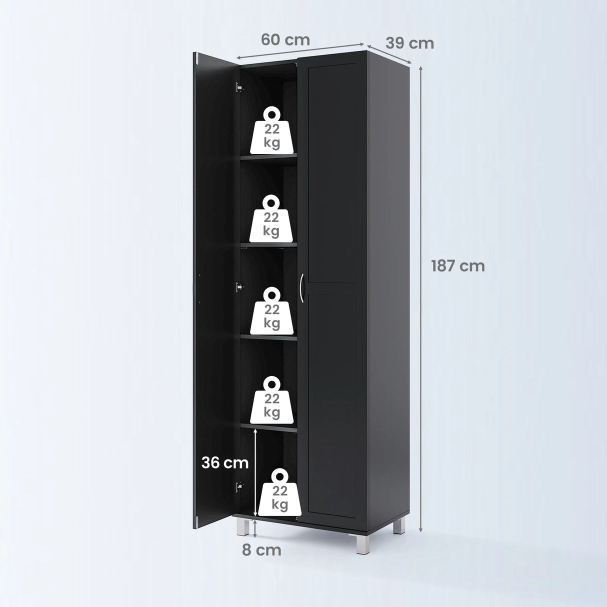 Double Door Tall Storage Cabinet with Adjustable Shelf and Anti-tilt Design-Black