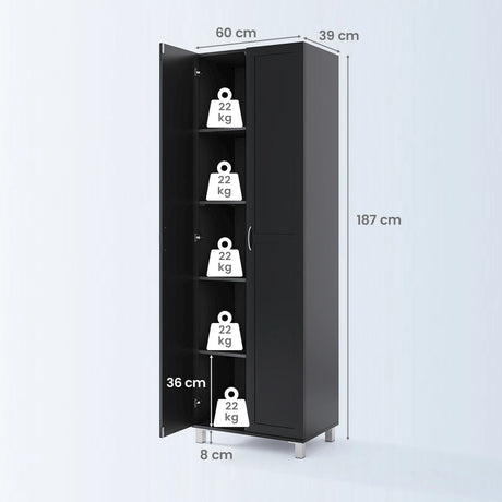 Double Door Tall Storage Cabinet with Adjustable Shelf and Anti-tilt Design-Black