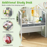 Single/Double House Bed Wood Montessori Bed Frame with Desk-Double Size