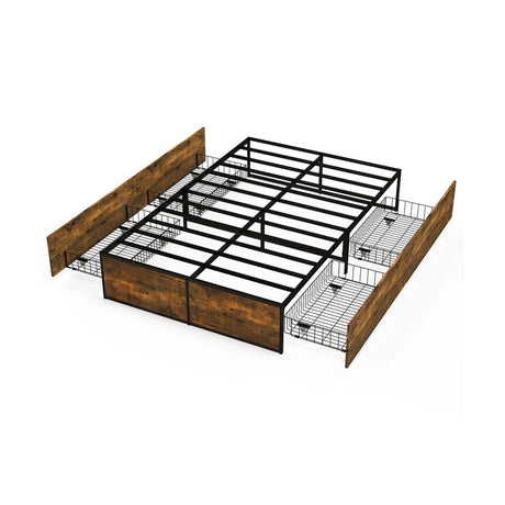 Double Metal Bed Frame with 4 Rolling Underbed Storage Drawers-190 x 120 x 33 cm