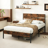 Twin/Full/Queen/King Metal Bed Frame with Wooden Headboard and Footboard-Full Size