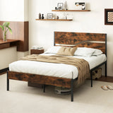 Twin/Full/Queen/King Metal Bed Frame with Wooden Headboard and Footboard-Full Size