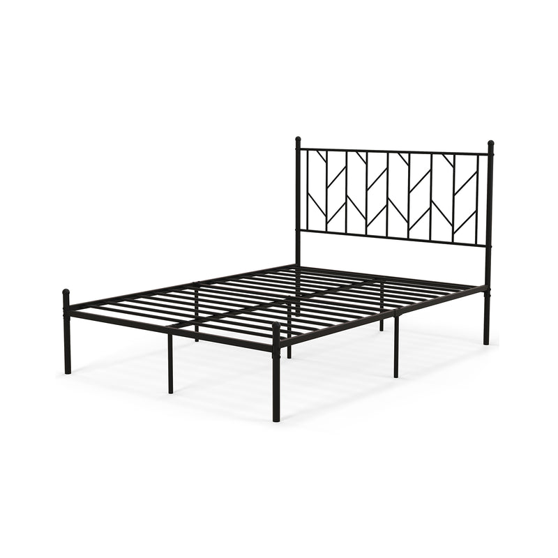 Single/Double Metal Platform Bed Frame with Headboard Black-Double Size