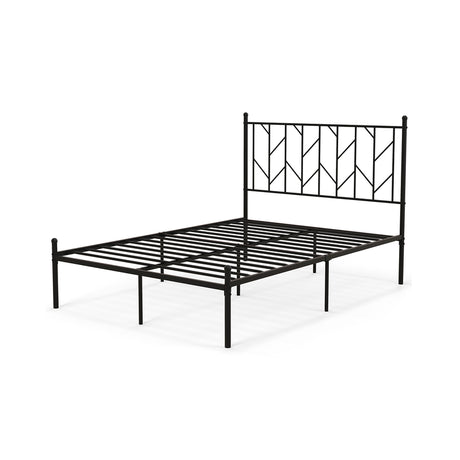 Single/Double Metal Platform Bed Frame with Headboard Black-Double Size