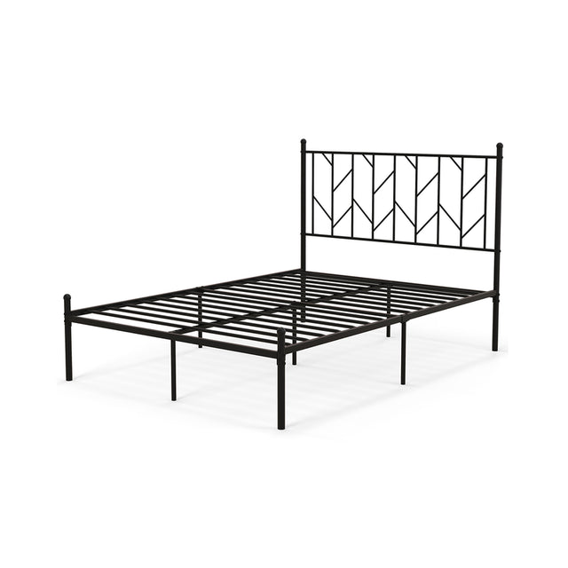 Single/Double Metal Platform Bed Frame with Headboard Black-Double Size