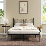 Single/Double Metal Platform Bed Frame with Headboard Black-Double Size