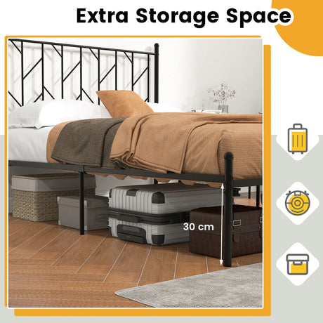 Single/Double Metal Platform Bed Frame with Headboard Black-Double Size