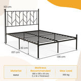 Single/Double Metal Platform Bed Frame with Headboard Black-Double Size