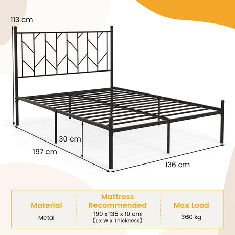 Single/Double Metal Platform Bed Frame with Headboard Black-Double Size