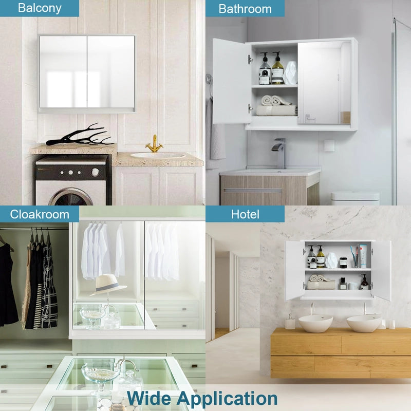 2-Door Wall-Mounted Bathroom Mirrored Medicine Cabinet