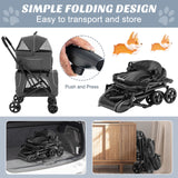 Foldable Double Pet Stroller with Detachable Carriers-Grey