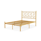 Single/Double Metal Platform Bed Frame with Headboard Black Golden-Double Size
