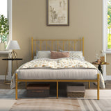Single/Double Metal Platform Bed Frame with Headboard Black Golden-Double Size