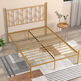 Single/Double Metal Platform Bed Frame with Headboard Black Golden-Double Size