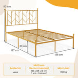 Single/Double Metal Platform Bed Frame with Headboard Black Golden-Double Size