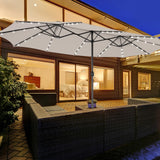 15 Feet Twin Patio Umbrella with 48 Solar LED Lights-Beige