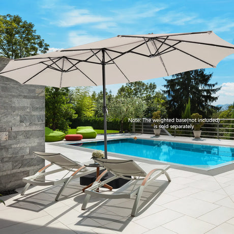 15 Feet Twin Patio Umbrella with 48 Solar LED Lights-Beige