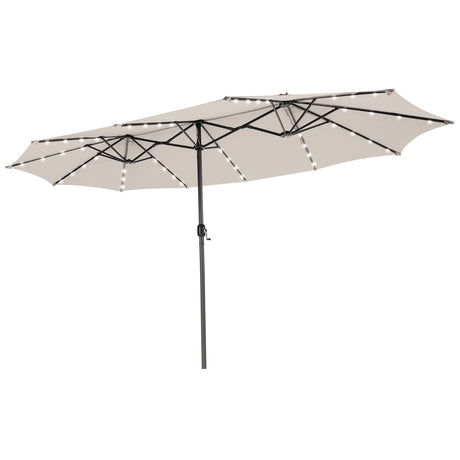 15 Feet Twin Patio Umbrella with 48 Solar LED Lights-Beige