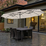 15 Feet Twin Patio Umbrella with 48 Solar LED Lights-Beige