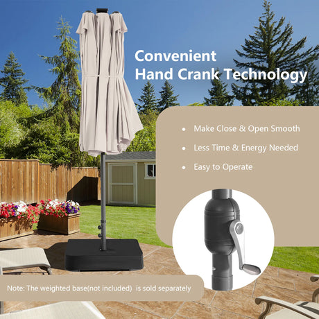 15 Feet Twin Patio Umbrella with 48 Solar LED Lights-Beige