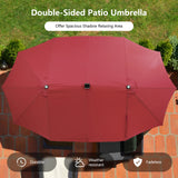 15 Feet Twin Patio Umbrella with 48 Solar LED Lights-Dark Red