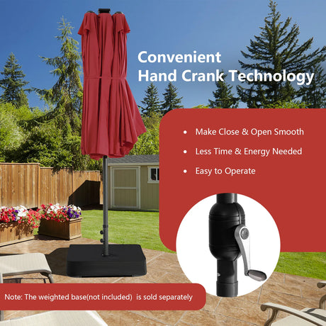 15 Feet Twin Patio Umbrella with 48 Solar LED Lights-Dark Red