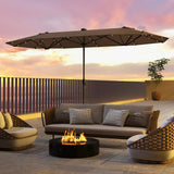13FT Double-sided Patio Umbrella with Solar Lights for Garden Pool Backyard-Coffee