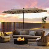 13FT Double-sided Patio Umbrella with Solar Lights for Garden Pool Backyard-Beige