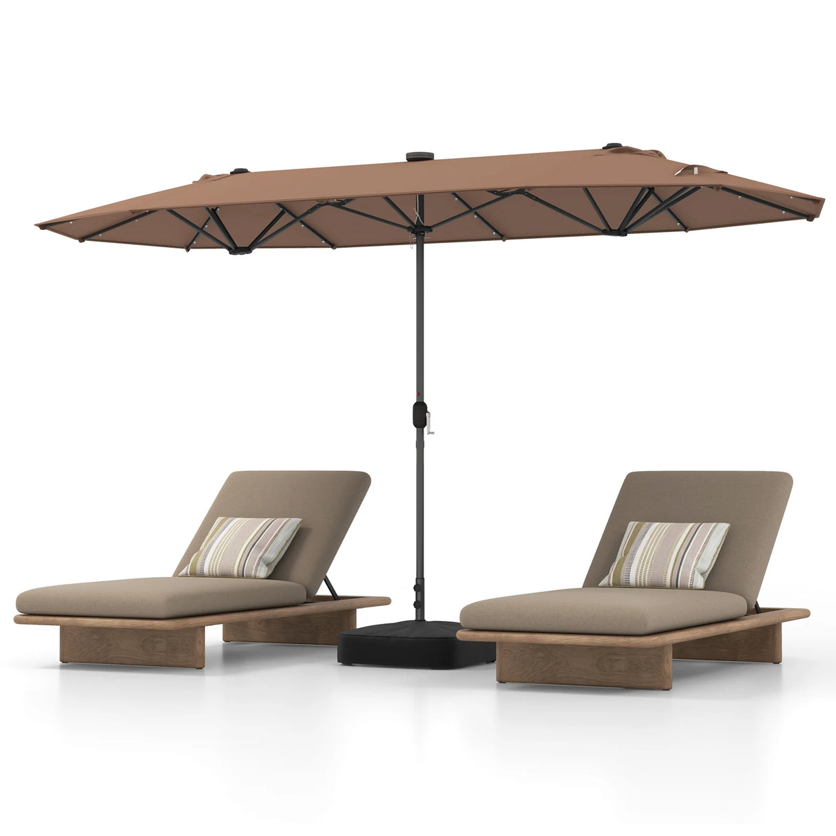 13FT Double-sided Patio Umbrella with Solar Lights for Garden Pool Backyard-Coffee