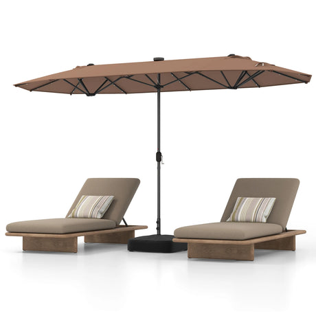 13FT Double-sided Patio Umbrella with Solar Lights for Garden Pool Backyard-Coffee