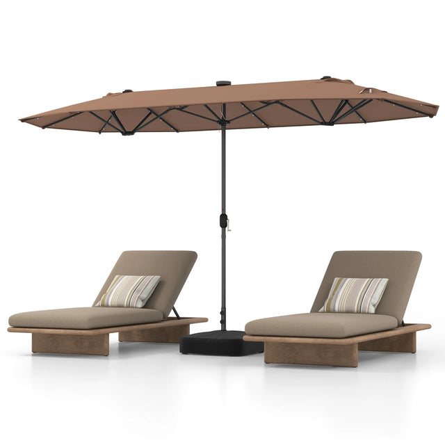 13FT Double-sided Patio Umbrella with Solar Lights for Garden Pool Backyard-Coffee