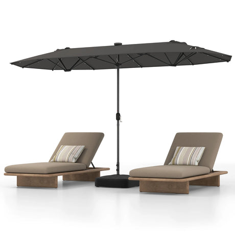 13FT Double-sided Patio Umbrella with Solar Lights for Garden Pool Backyard-Gray
