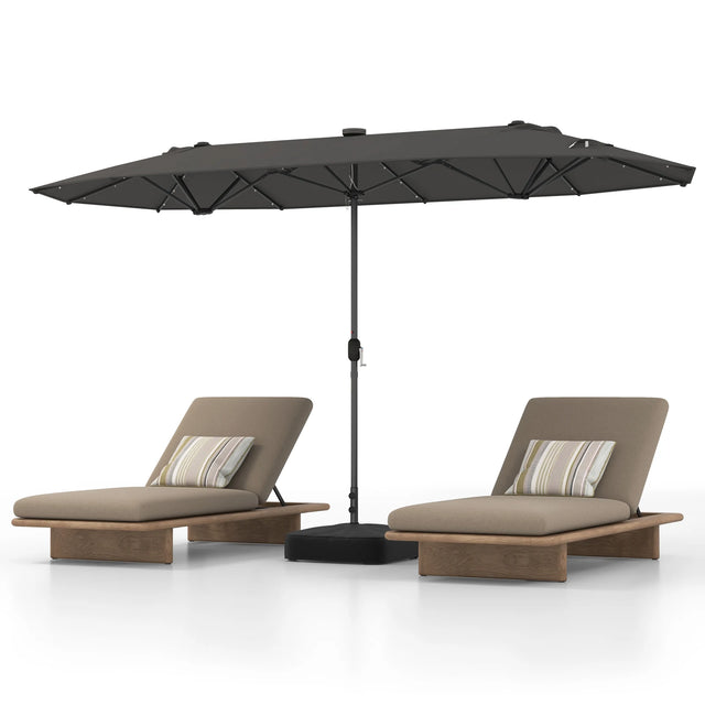 13FT Double-sided Patio Umbrella with Solar Lights for Garden Pool Backyard-Gray