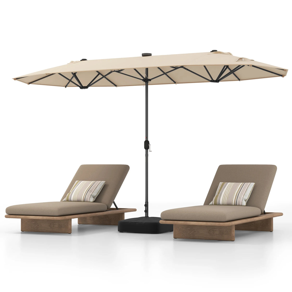13FT Double-sided Patio Umbrella with Solar Lights for Garden Pool Backyard-Beige