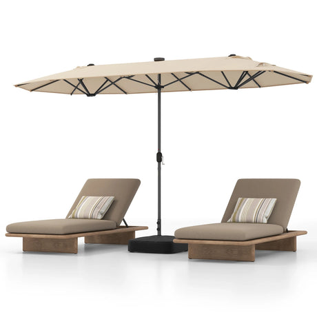 13FT Double-sided Patio Umbrella with Solar Lights for Garden Pool Backyard-Beige