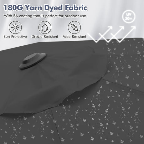 13FT Double-sided Patio Umbrella with Solar Lights for Garden Pool Backyard-Gray