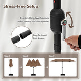 13FT Double-sided Patio Umbrella with Solar Lights for Garden Pool Backyard-Coffee