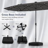 13FT Double-sided Patio Umbrella with Solar Lights for Garden Pool Backyard-Gray
