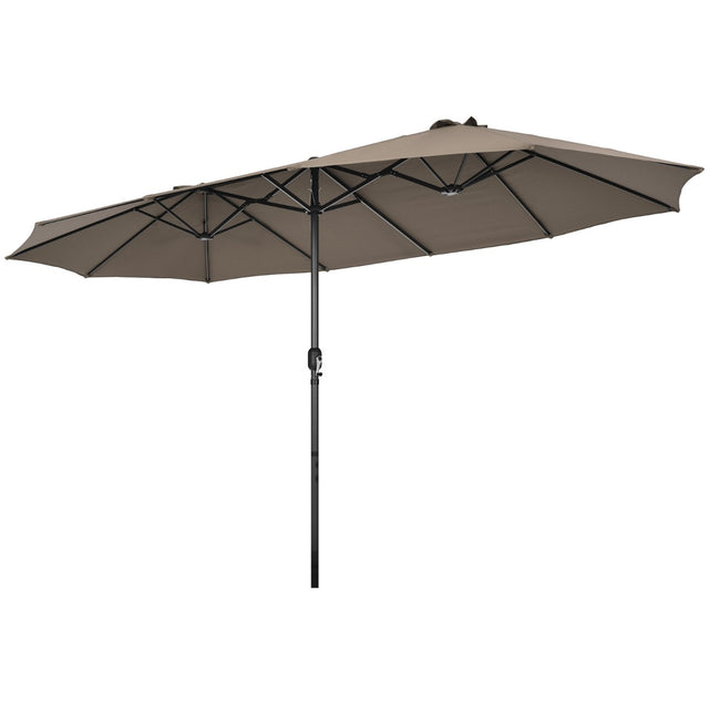 4.7 M Double-Sided Patio Umbrella with Hand-Crank System and Air Vents-Coffee