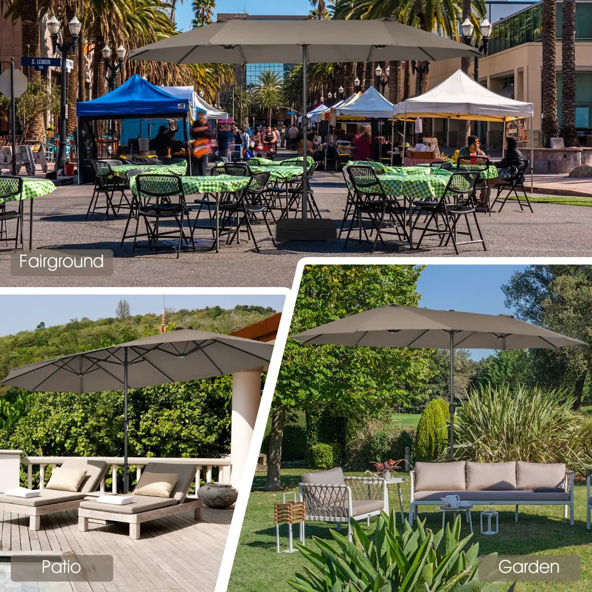 4.7 M Double-Sided Patio Umbrella with Hand-Crank System and Air Vents-Coffee