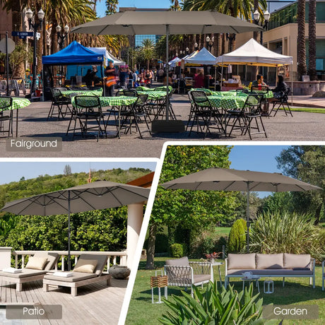 4.7 M Double-Sided Patio Umbrella with Hand-Crank System and Air Vents-Coffee