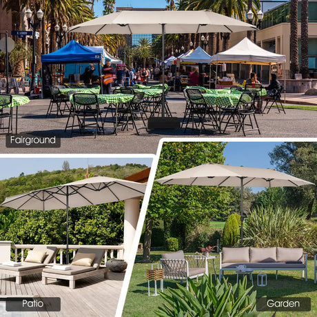 4.7 M Double-Sided Patio Umbrella with Hand-Crank System and Air Vents-Beige