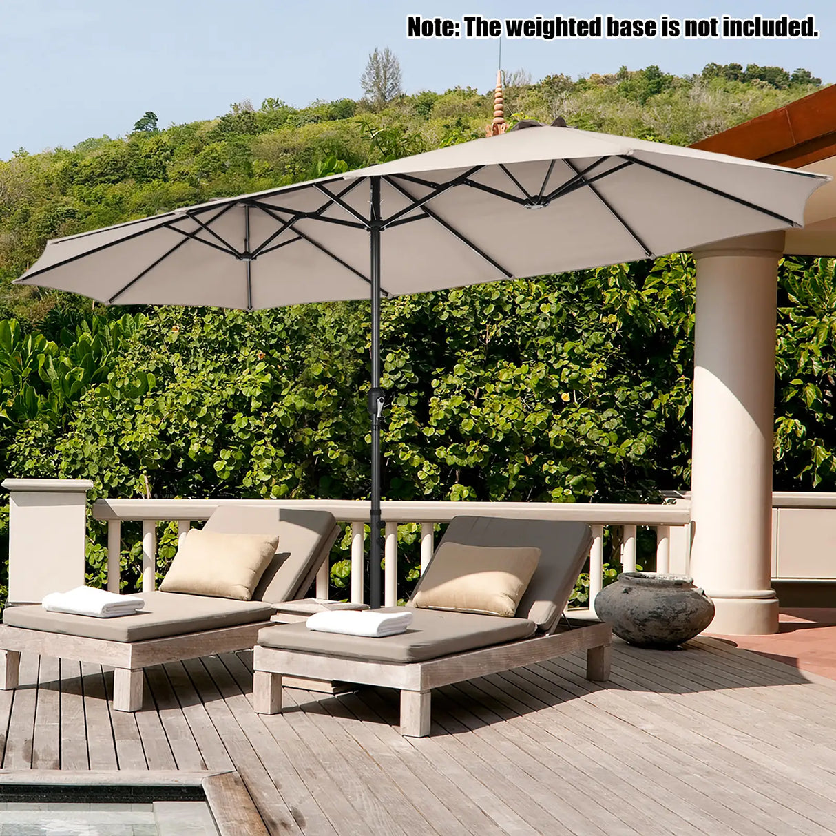 4.7 M Double-Sided Patio Umbrella with Hand-Crank System and Air Vents-Beige
