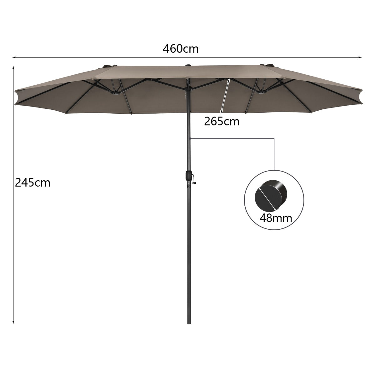 4.7 M Double-Sided Patio Umbrella with Hand-Crank System and Air Vents-Coffee