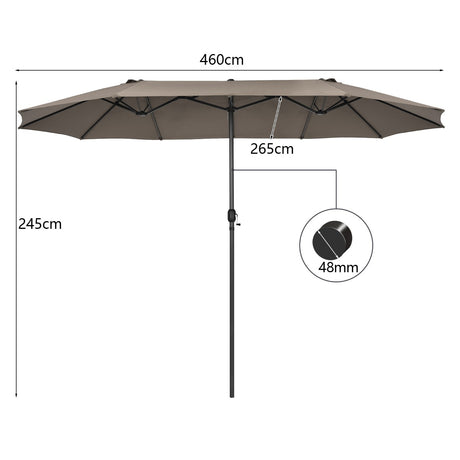 4.7 M Double-Sided Patio Umbrella with Hand-Crank System and Air Vents-Coffee