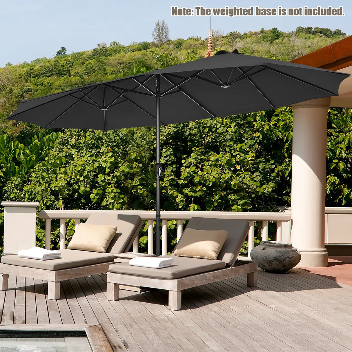 460cm Double-Sided Patio Umbrella with Hand-Crank System and Air Vents-Black
