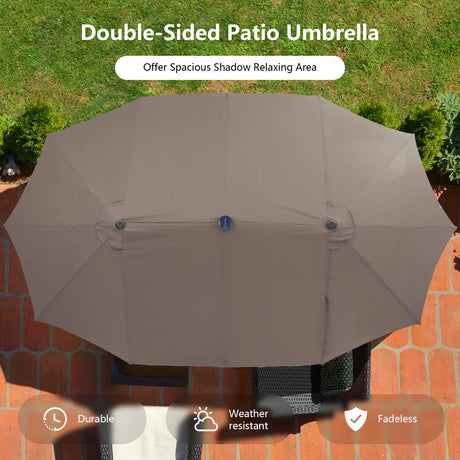 450cm Double-Sided Patio Umbrella with Solar Lights -Coffee