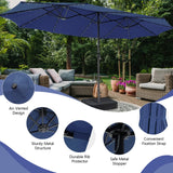 450cm Double-Sided Patio Umbrella with Solar Lights -Navy