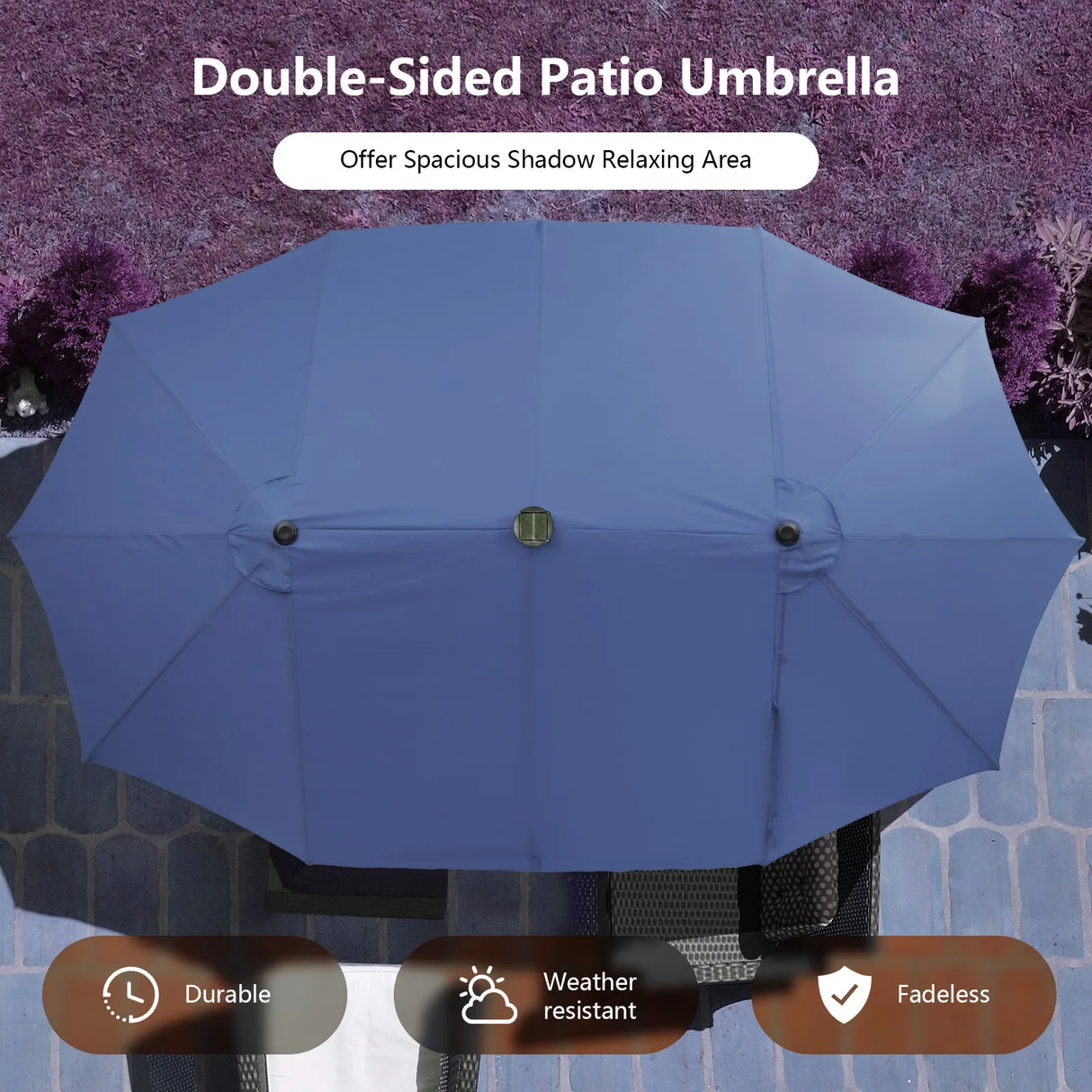 450cm Double-Sided Patio Umbrella with Solar Lights -Navy