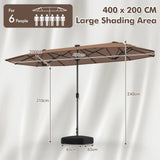 13FT Double-sided Patio Umbrella with Solar Lights for Garden Pool Backyard-Coffee
